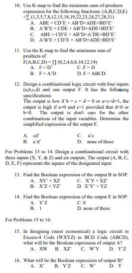 Solved 10. Use K-map to find the minimum sum-of-products | Chegg.com