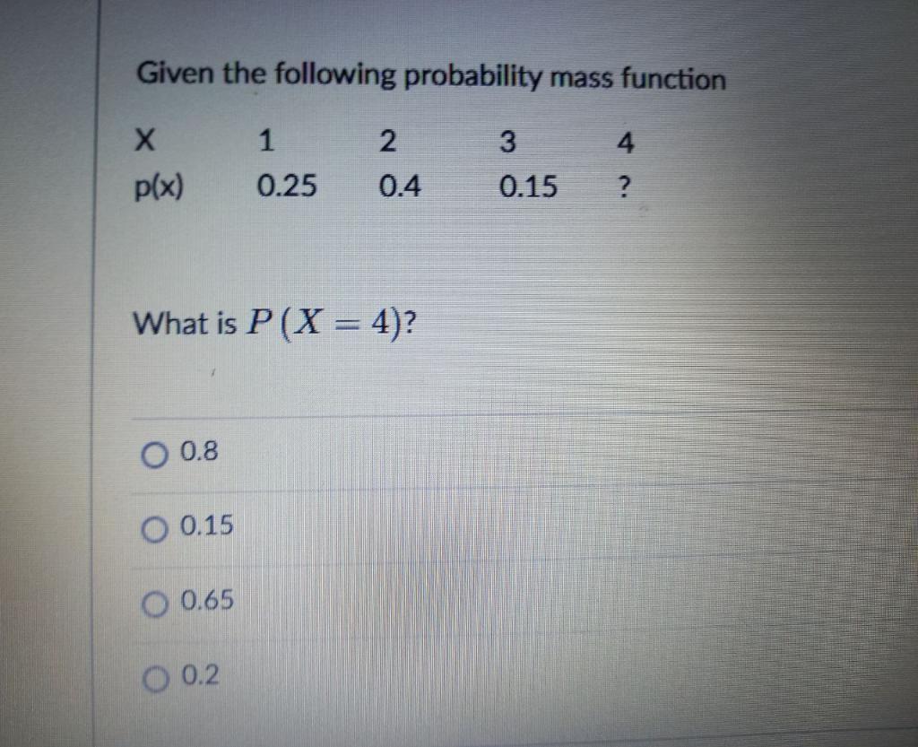 Solved Given The Following Probability Mass Function What Is | Chegg.com