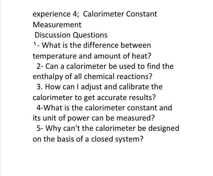 Solved experience 4; Calorimeter Constant Measurement