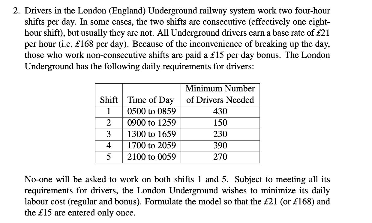 Solved 2. Drivers in the London (England) Underground | Chegg.com