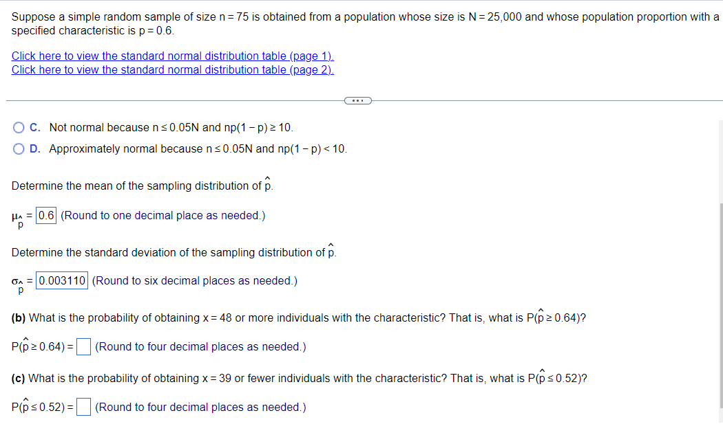 Solved Suppose a simple random sample of size n=75 is | Chegg.com