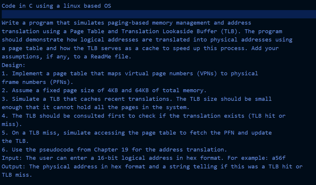 Solved Code in C using a linux based OSWrite a program that | Chegg.com