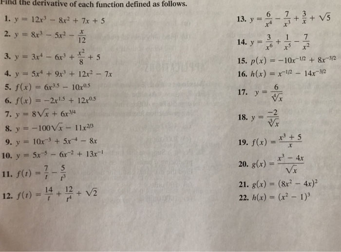 Solved #10 & #16 Find the derivative of each function | Chegg.com