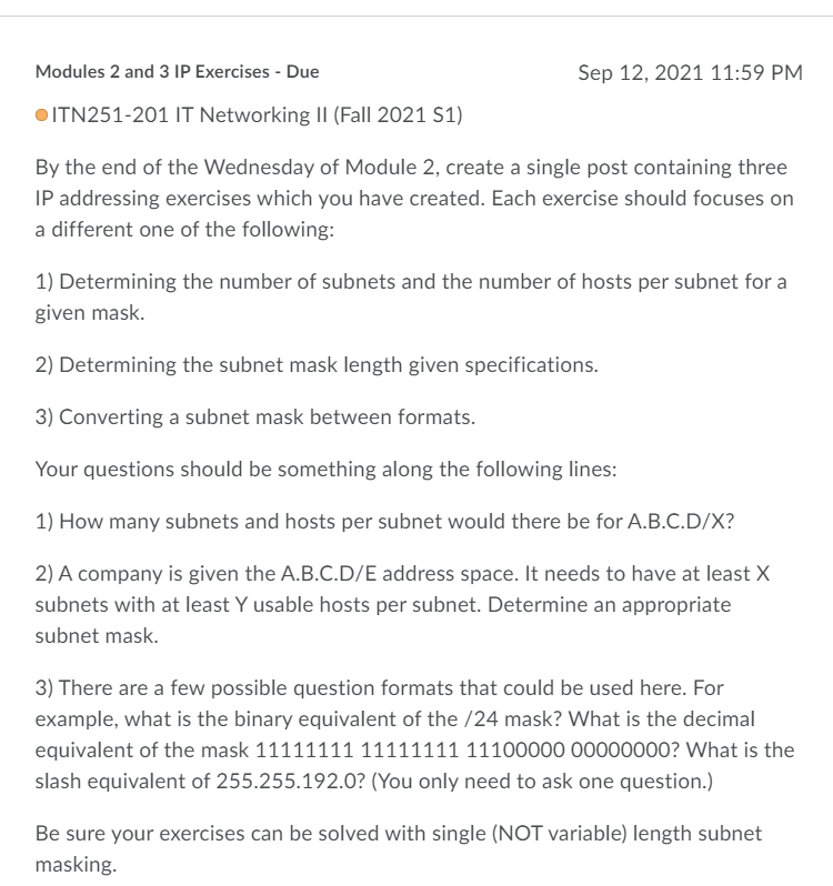 Modules 2 and 3 IP Exercises - Due Sep 12, 2021 11:59 | Chegg.com