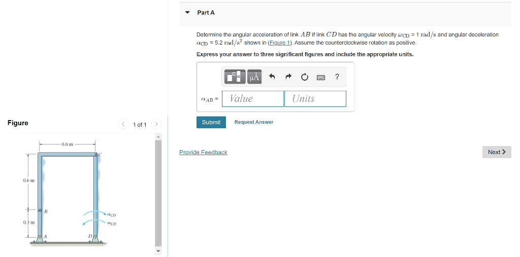 Solved Part A Determine the angular acceleration of link AB | Chegg.com