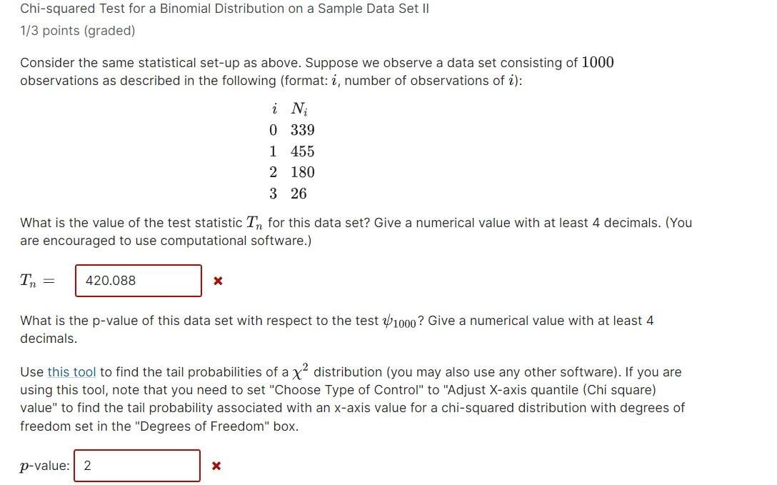 Solved chi squared test for a binomial distribution on a chegg