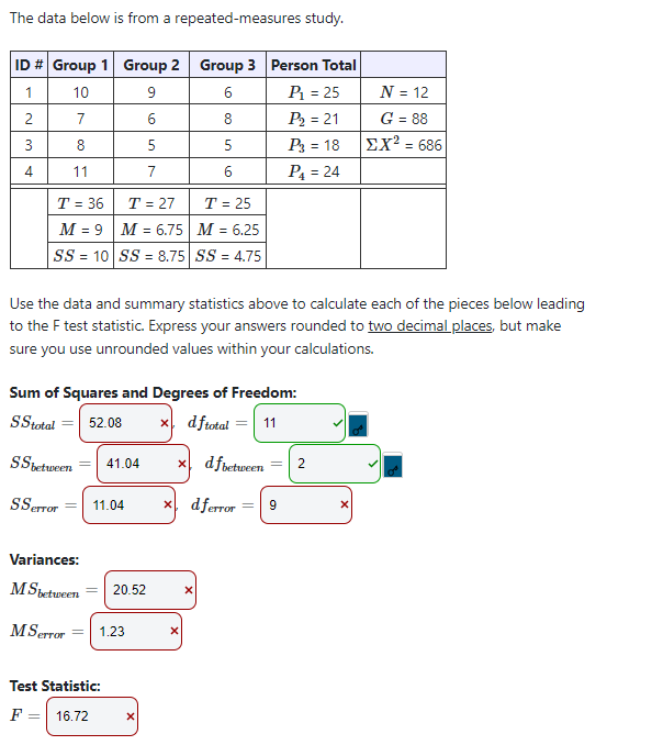 Solved The data below is from a repeated-measures study. Use | Chegg.com