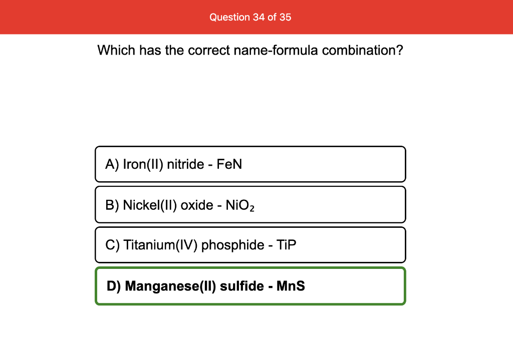 Solved Which has the correct nameformula combination?