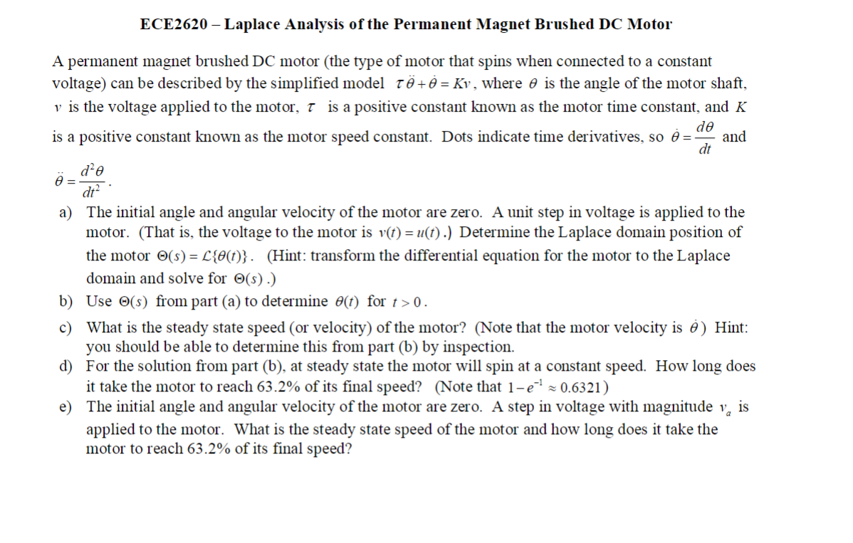 Solved A permanent magnet brushed DC motor (the type of | Chegg.com