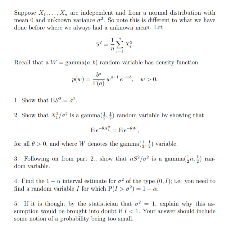 Solved Suppose X1,, Xn Are Independent And From A Normal 