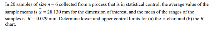 Solved In 20 samples of size n= 6 collected from a process | Chegg.com