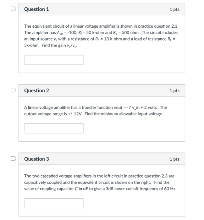 Solved D Question 1 1 pts The equivalent circuit of a linear | Chegg.com