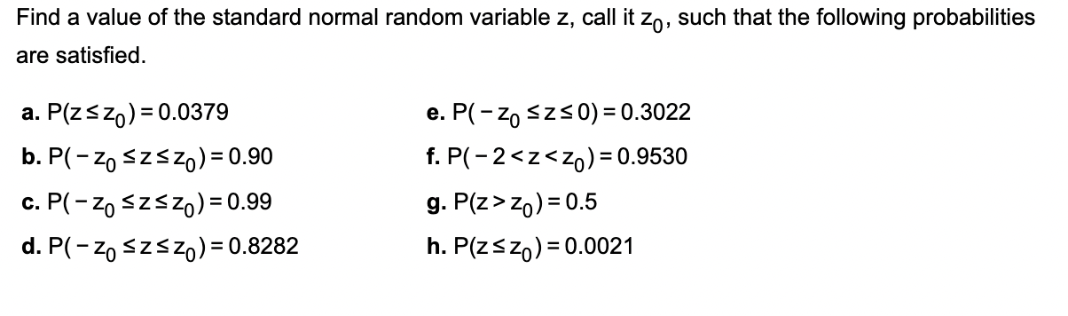 Solved Find a value of the standard normal random variable | Chegg.com