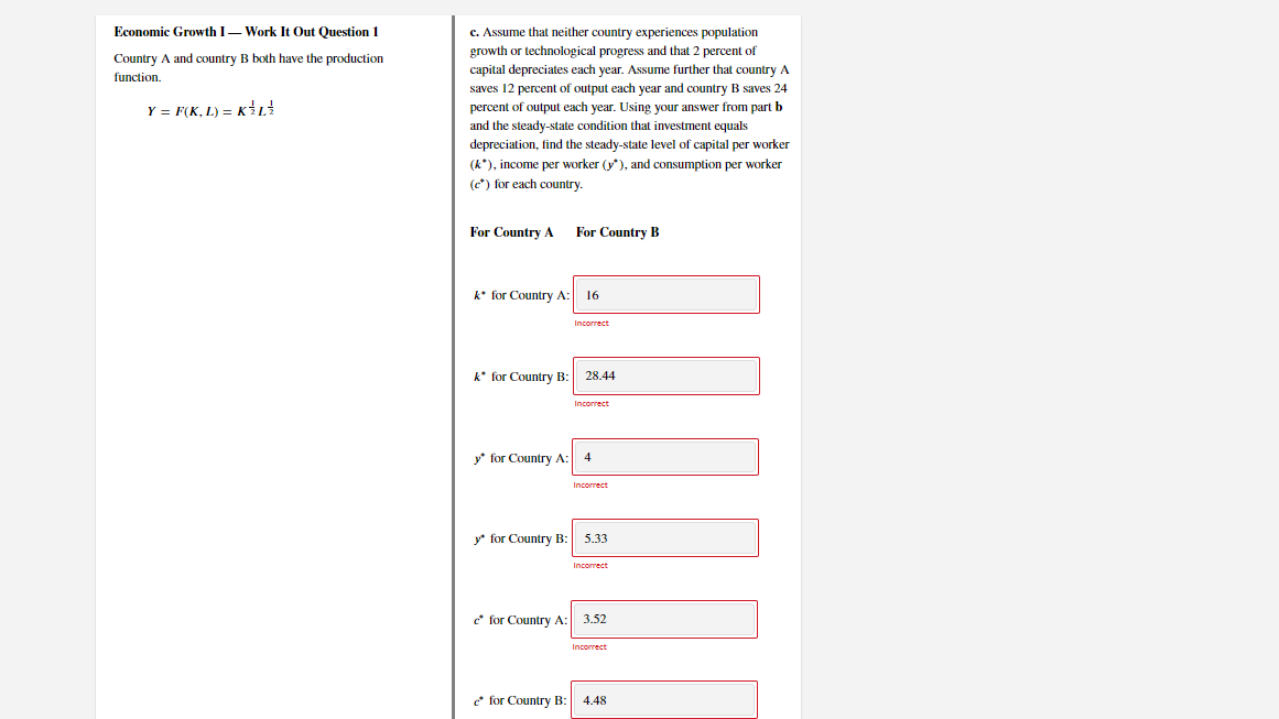 Solved Economic Growth I – Work It Out Question 1 Country A | Chegg.com