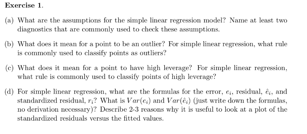 Solved Exercise 1 (a) What are the assumptions for the | Chegg.com