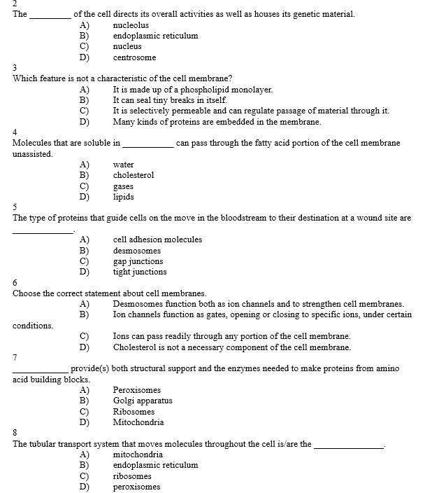 Solved 2 The of the cell directs its overall activities as | Chegg.com