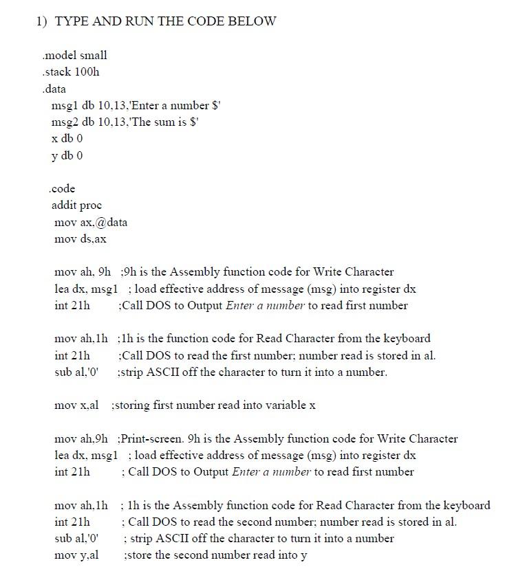 Solved 1) TYPE AND RUN THE CODE BELOW model small stack 100h | Chegg.com