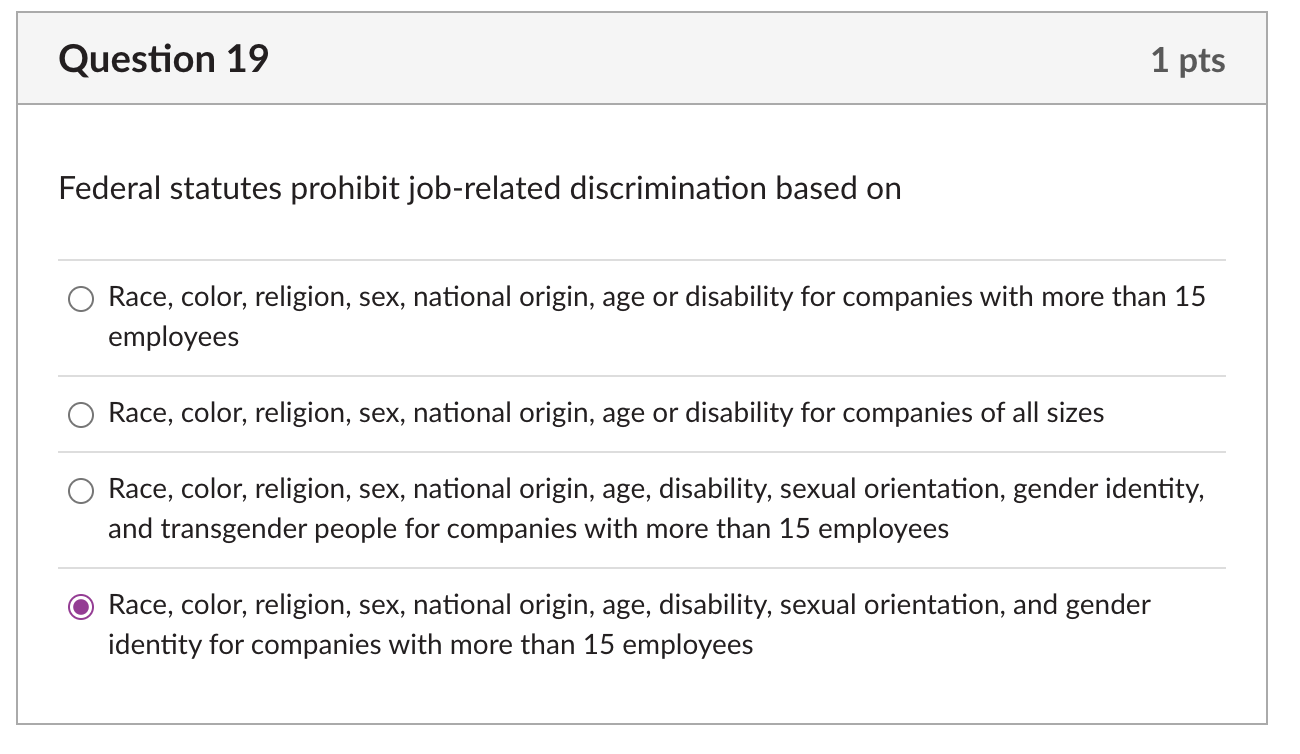 Solved Federal statutes prohibit job-related discrimination | Chegg.com