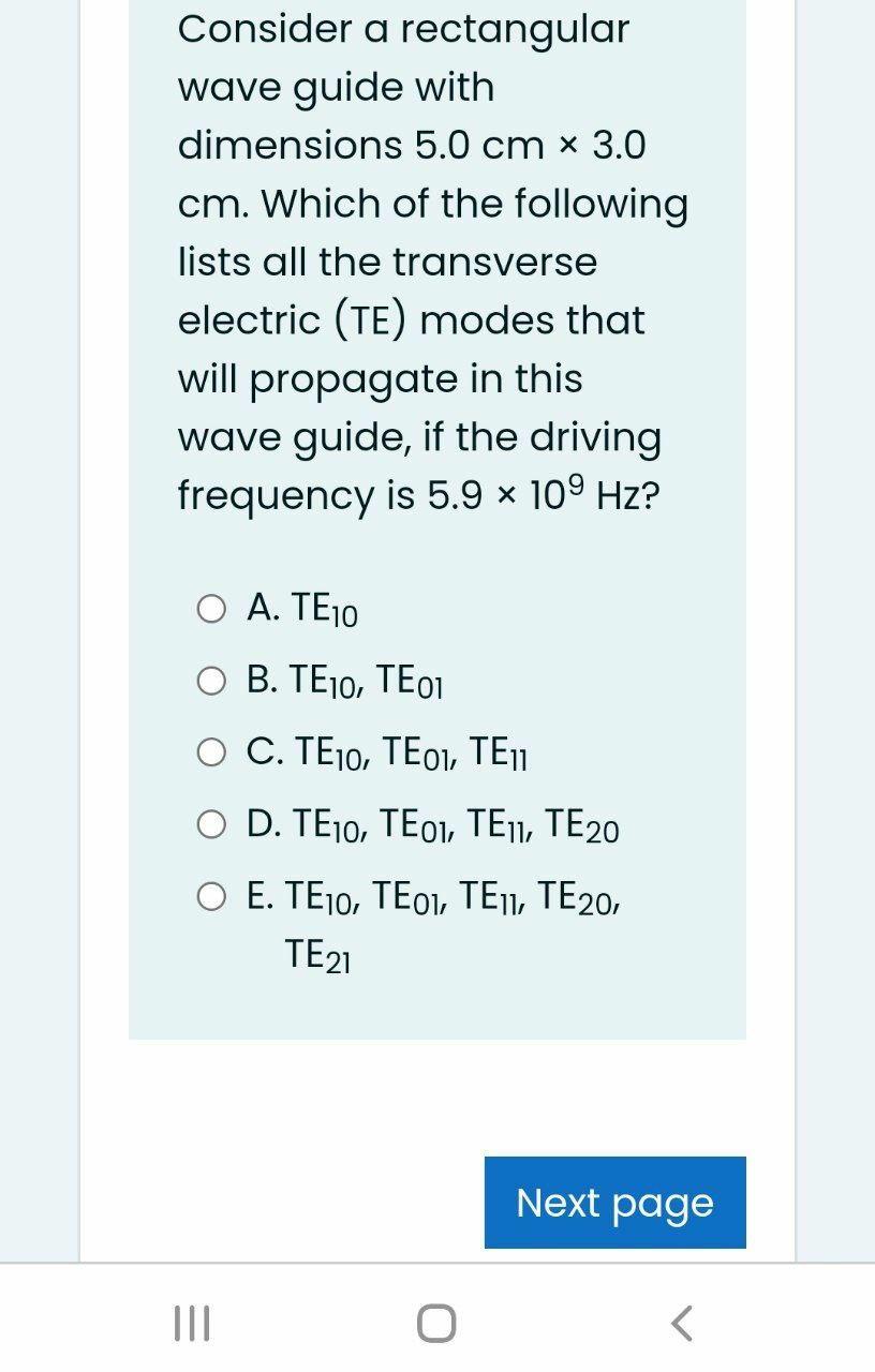 Solved Consider a rectangular wave guide with dimensions 5.0 | Chegg.com