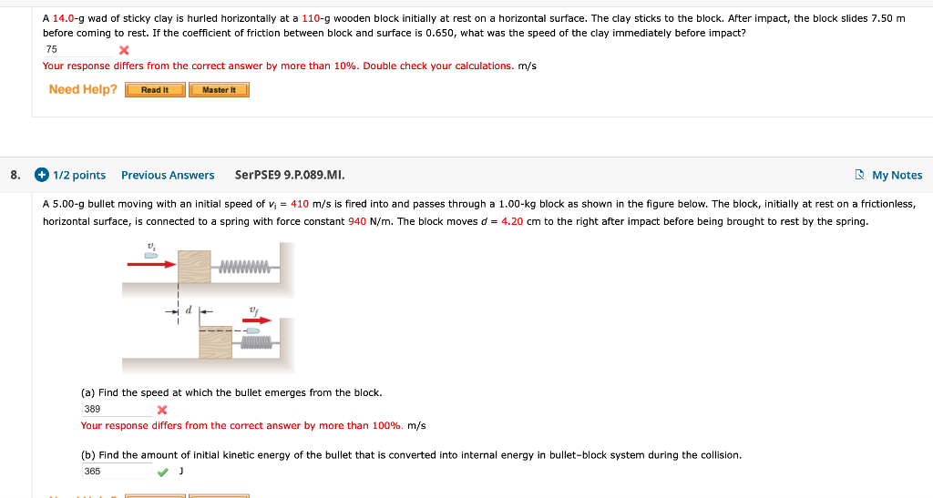 Solved A 14.0g wad of sticky clay is hurled horizontally at