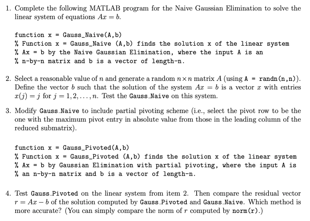 Solved 1. Complete The Following MATLAB Program For The | Chegg.com