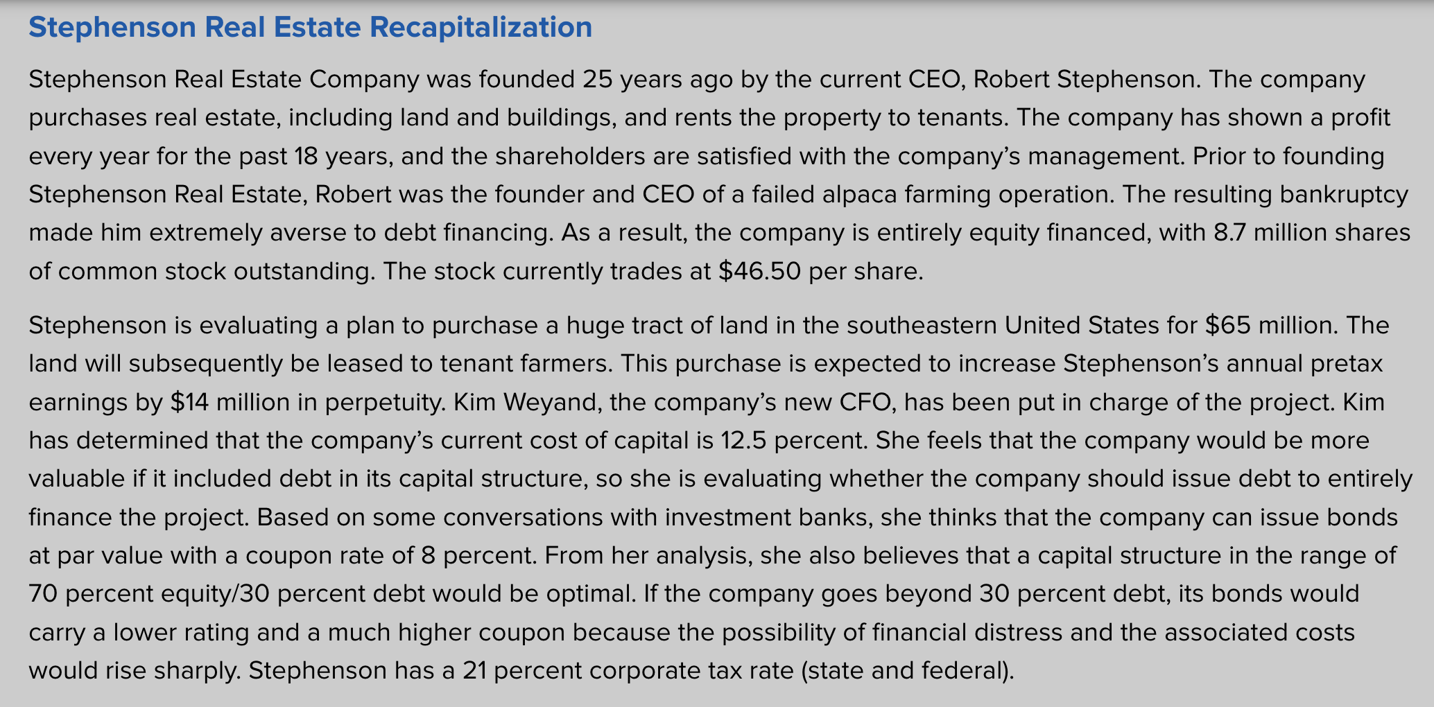 Solved Stephenson Real Estate Recapitalization Stephenson
