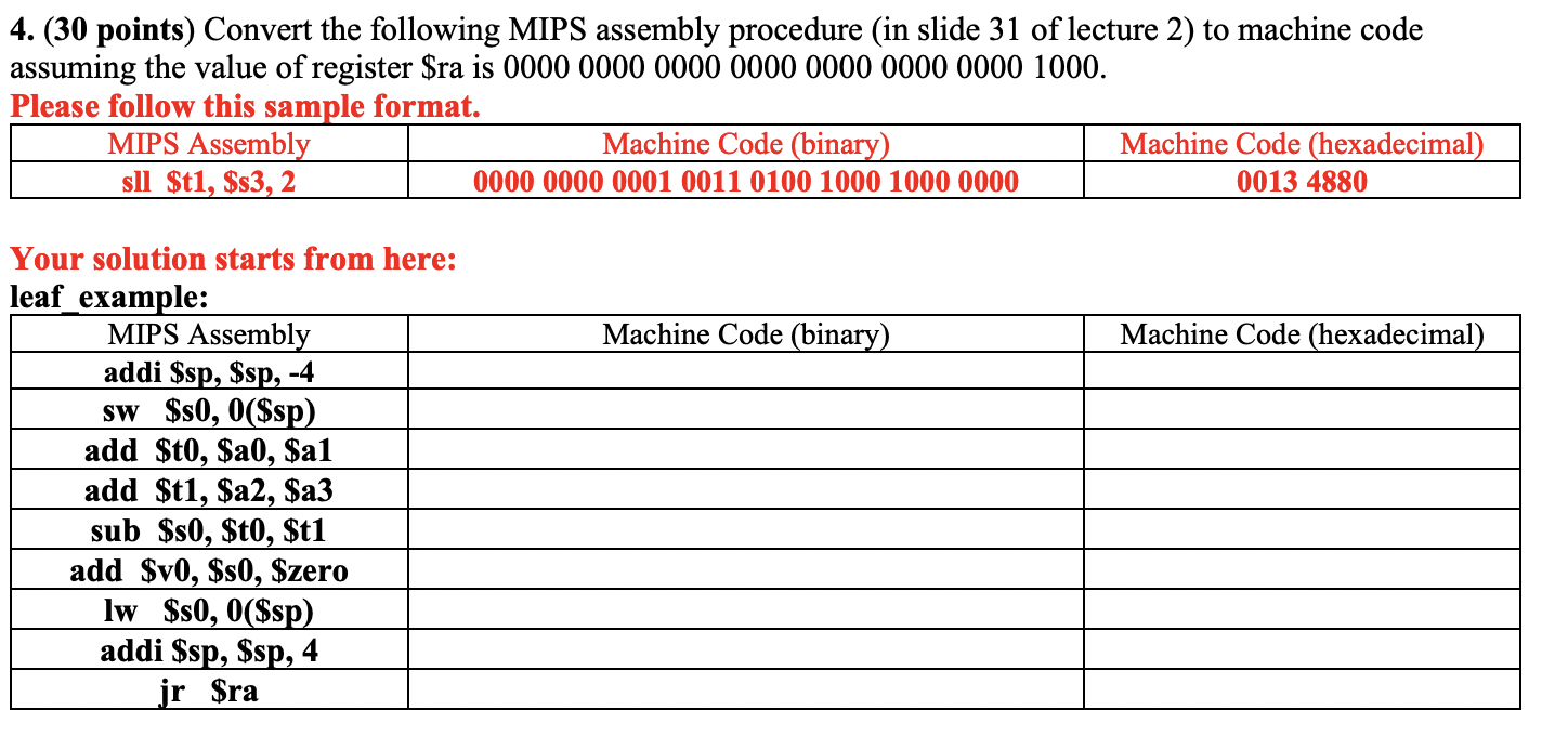 Solved 4. (30 points) Convert the following MIPS assembly
