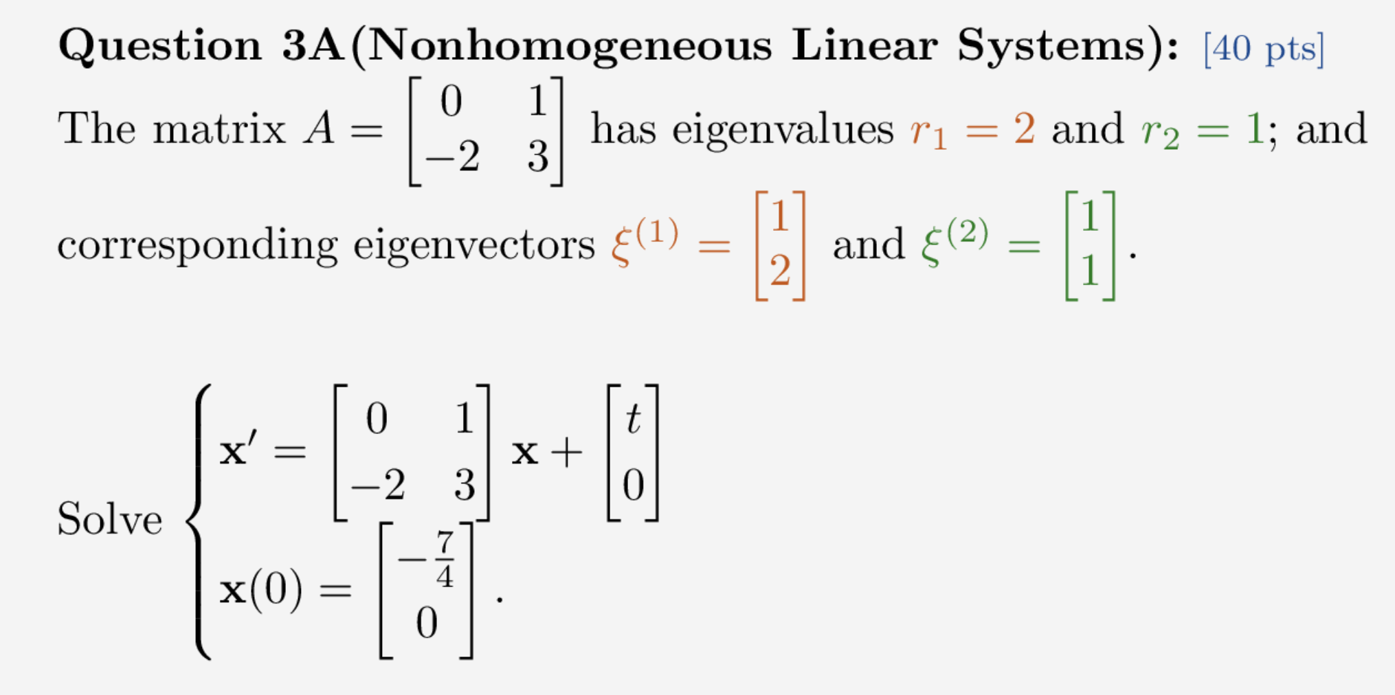 Solved Question 3a Nonhomogeneous Linear Systems 40 P Chegg Com