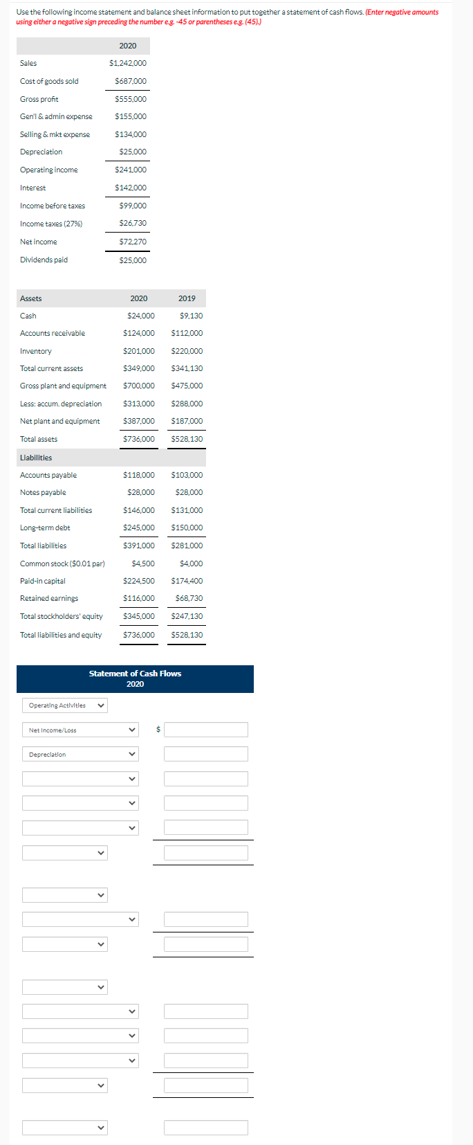 Solved Use the following income statement and balance sheet | Chegg.com