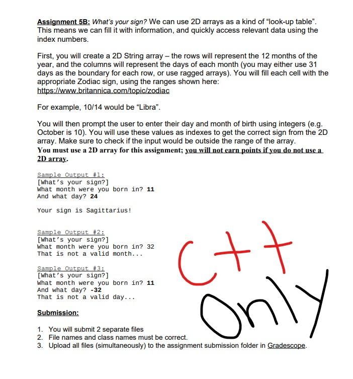 Solved (C++ only) Assignment 5B : What’s your sign? We can | Chegg.com