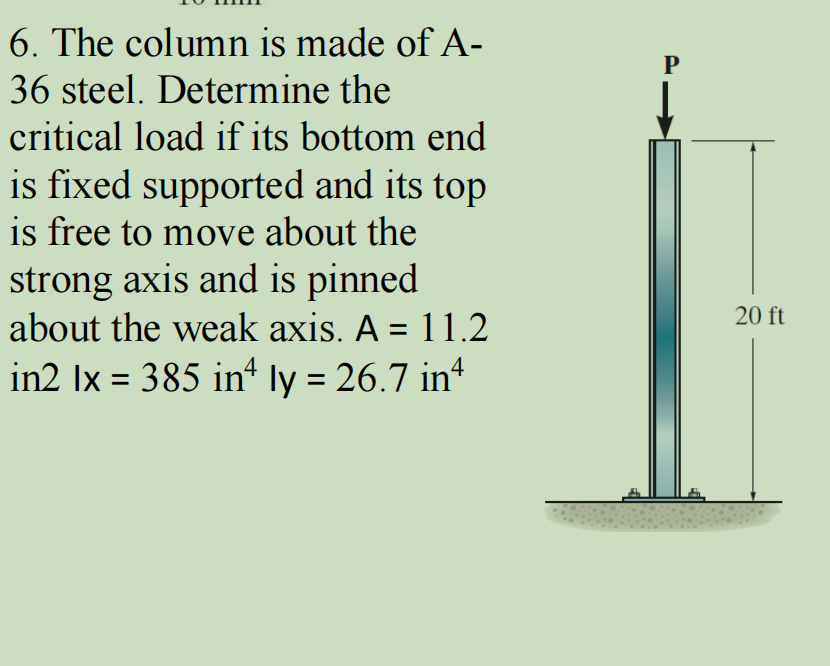 Solved 6. The column is made of A36 steel. Determine the | Chegg.com