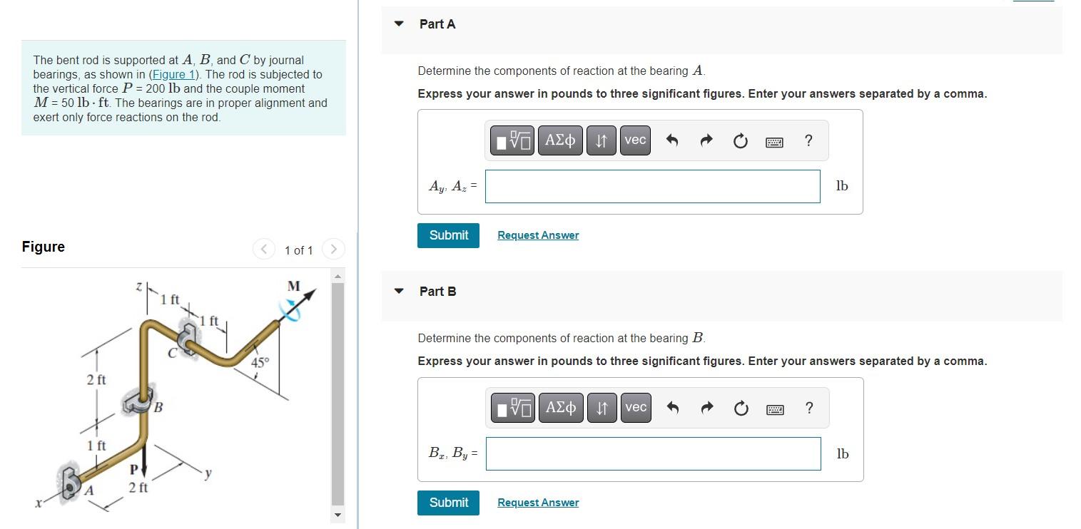 Solved The bent rod is supported at A,B, and C by journal