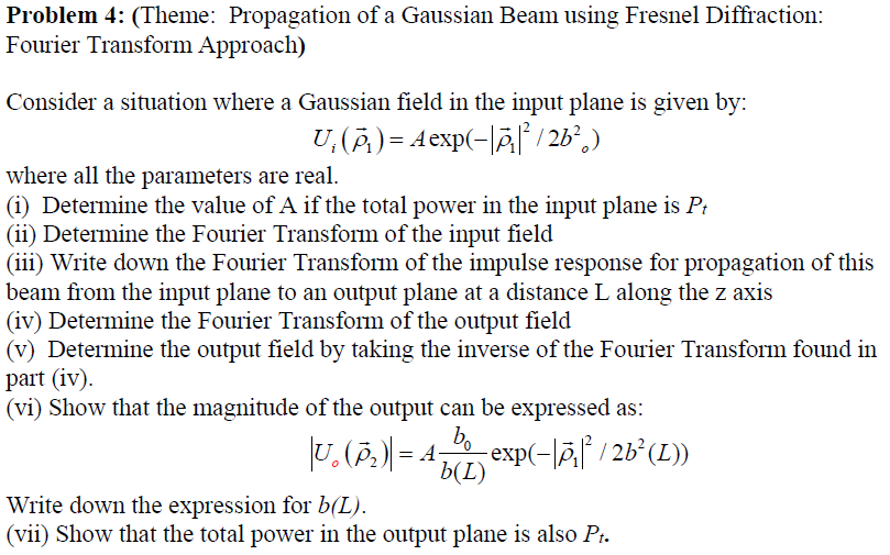 Solved Problem 4: (Theme: Propagation of a Gaussian Beam | Chegg.com