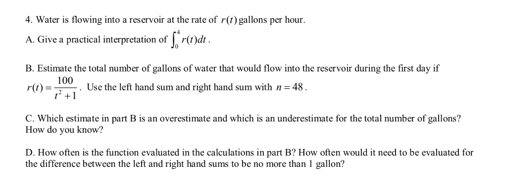 Solved Water is flowing into a reservoir at the rate of r(t) | Chegg.com