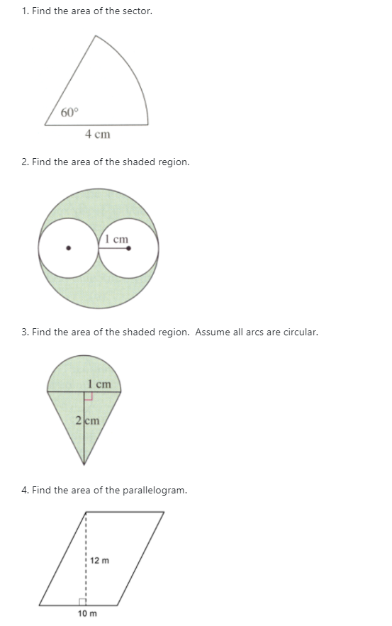 Solved can you please help me find the area to those 4 | Chegg.com