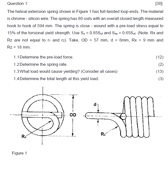 Solved Question 1 [30] The helical extension spring shown