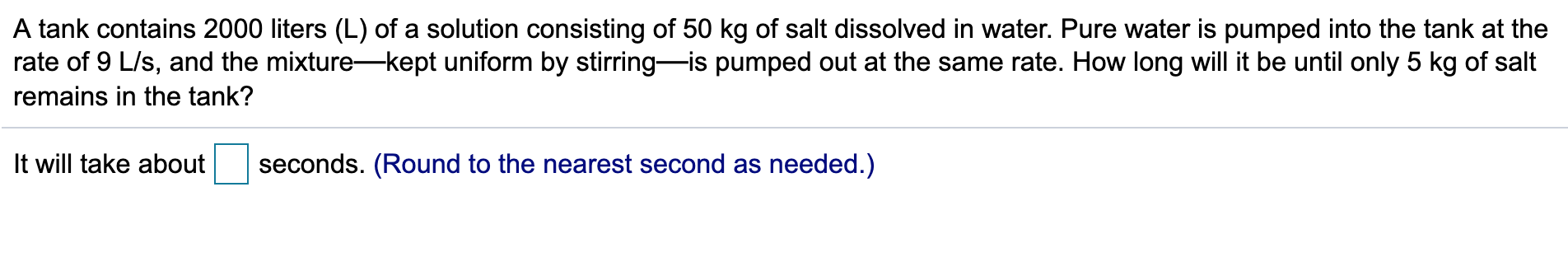 Solved A tank contains 2000 liters (L) of a solution | Chegg.com