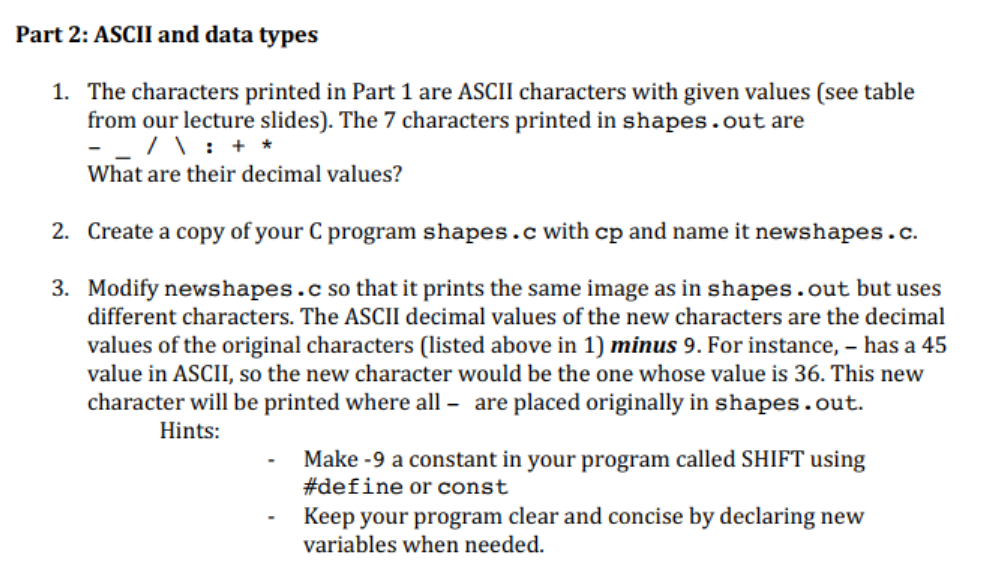 shapes.c will contain the source code of a C program | Chegg.com