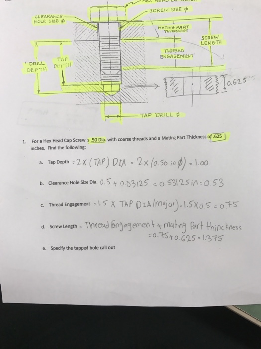 Solved For a Hex Head Cap Screw is 50 Dia. with coarse