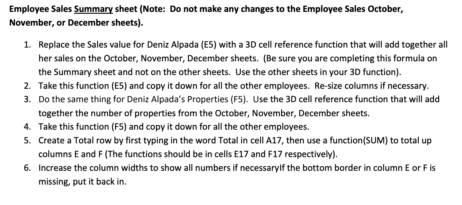 Employee Sales Summary sheet (Note: Do not make any