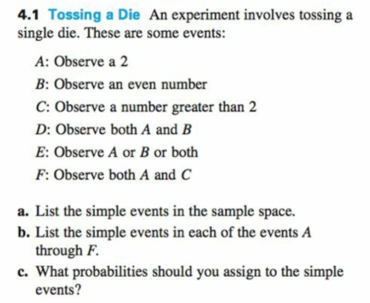 Solved 4.1 Tossing A Die An Experiment Involves Tossing A | Chegg.com