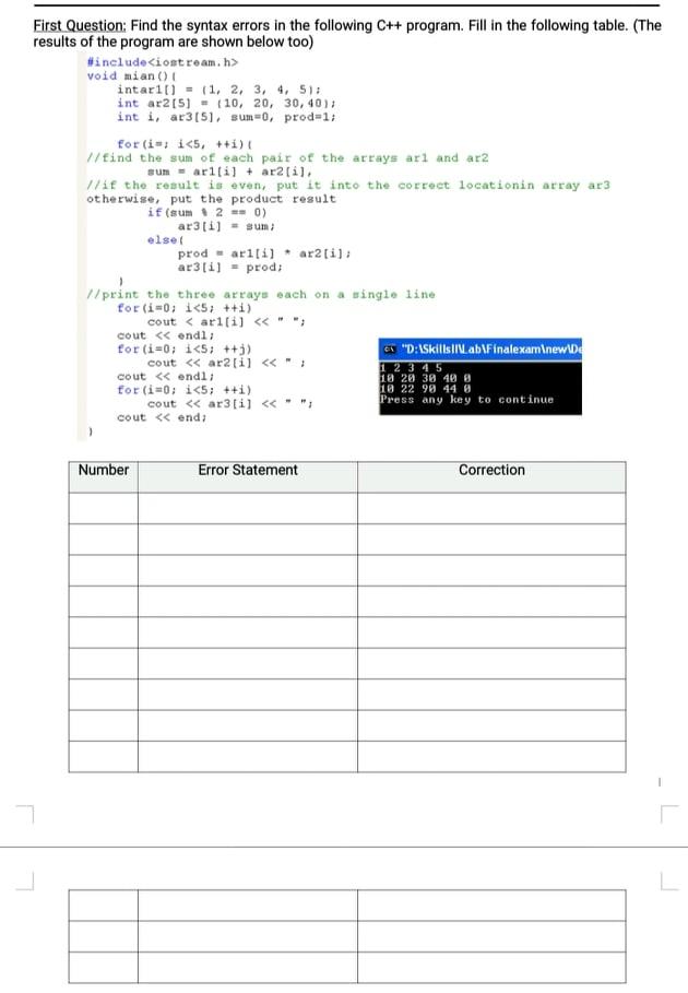 Solved First Question: Find the syntax errors in the | Chegg.com