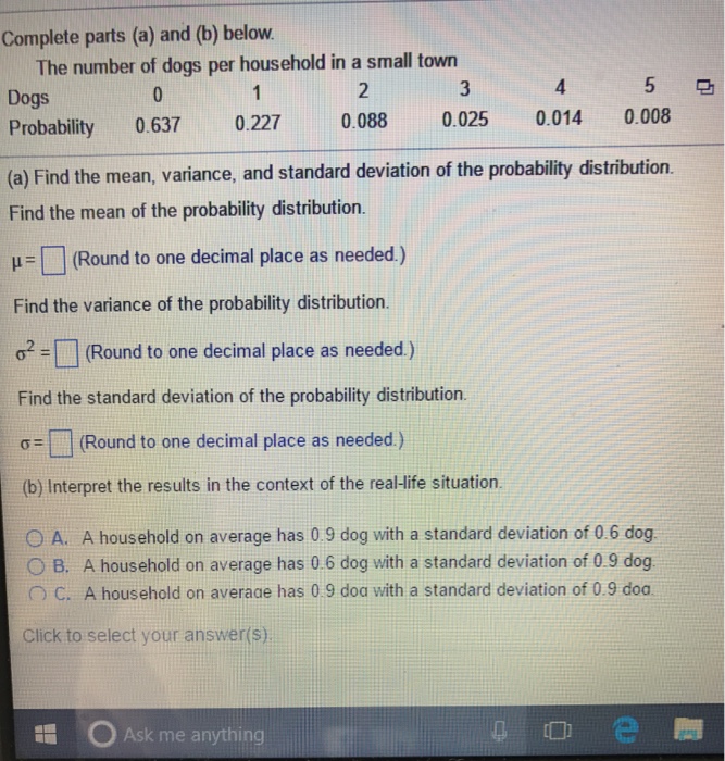 Solved Complete parts (a) and (b) below. The number of dogs | Chegg.com