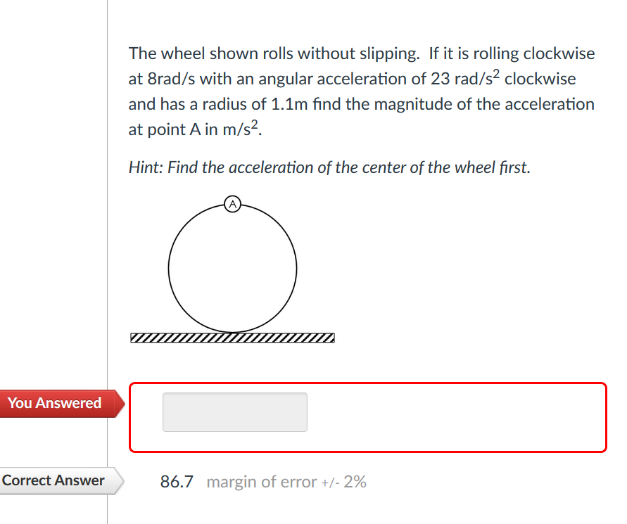 Solved The wheel shown rolls without slipping. If it is | Chegg.com