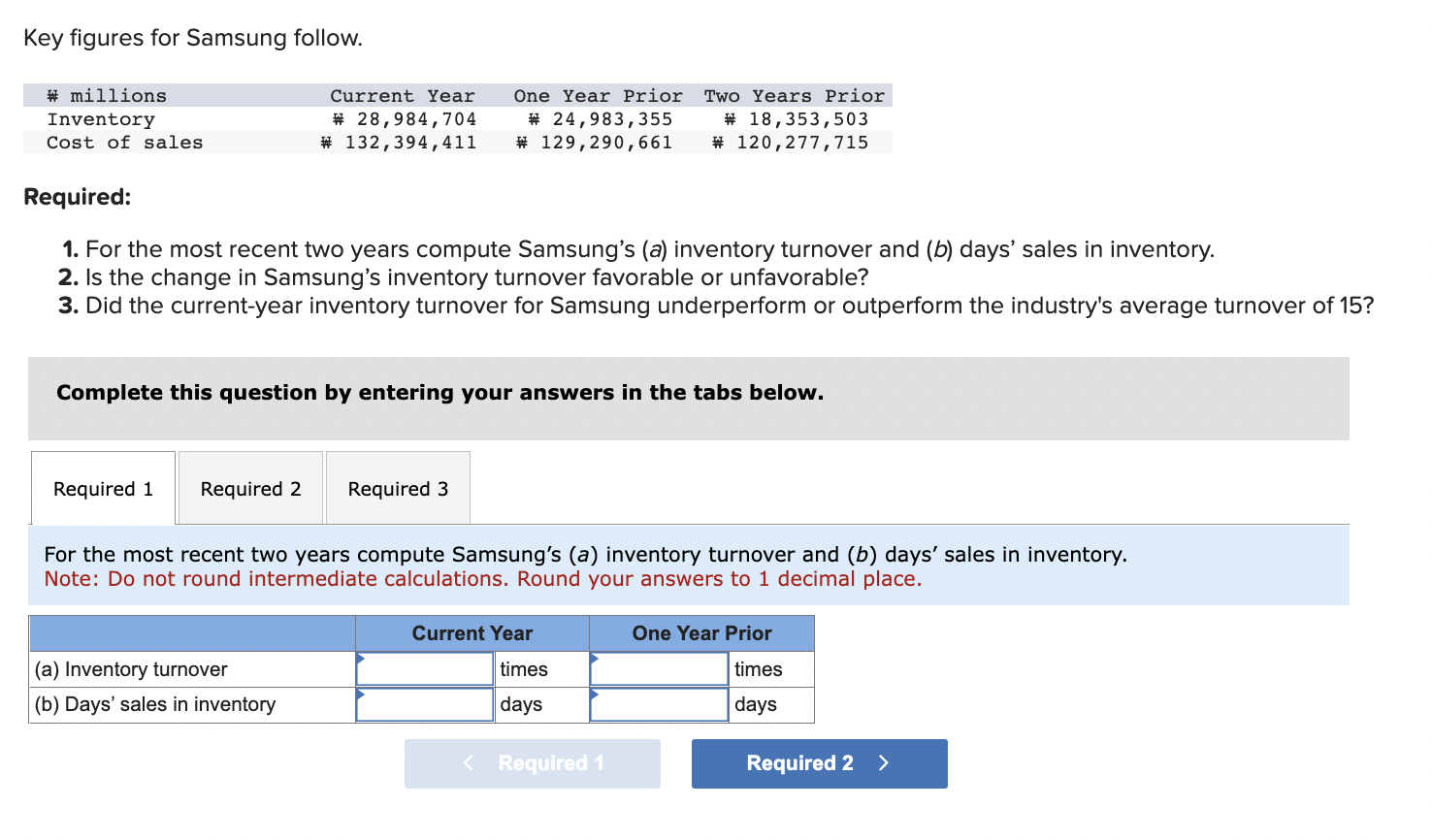 Solved Key figures for Samsung follow. Required 1. For the