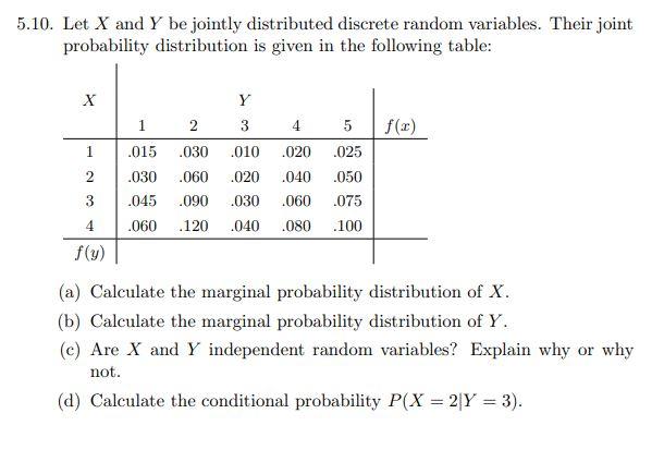 Solved 5.10. Let X and Y be jointly distributed discrete | Chegg.com