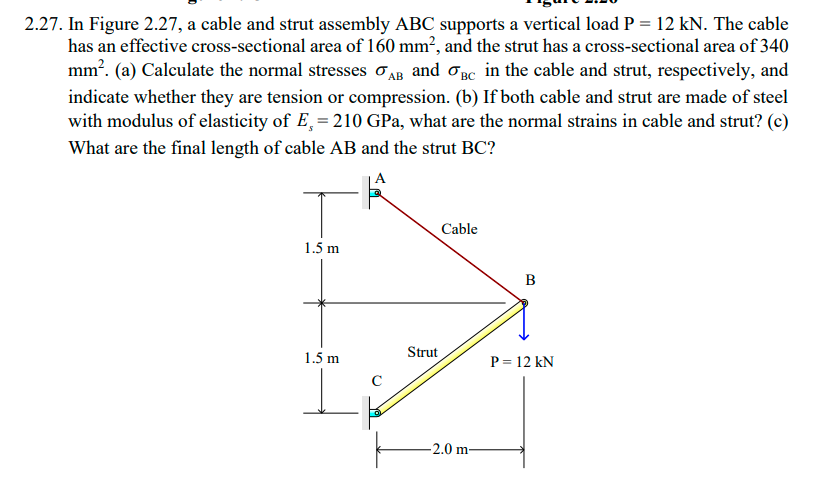 Solved 2.27. In Figure 2.27, a cable and strut assembly ABC | Chegg.com