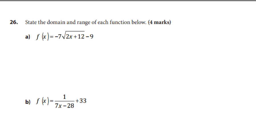 Solved 26. State the domain and range of each function | Chegg.com