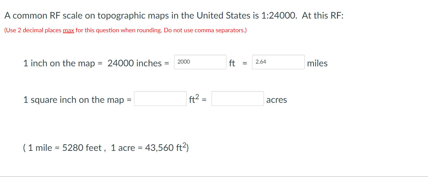 Solved A common RF scale on topographic maps in the United | Chegg.com