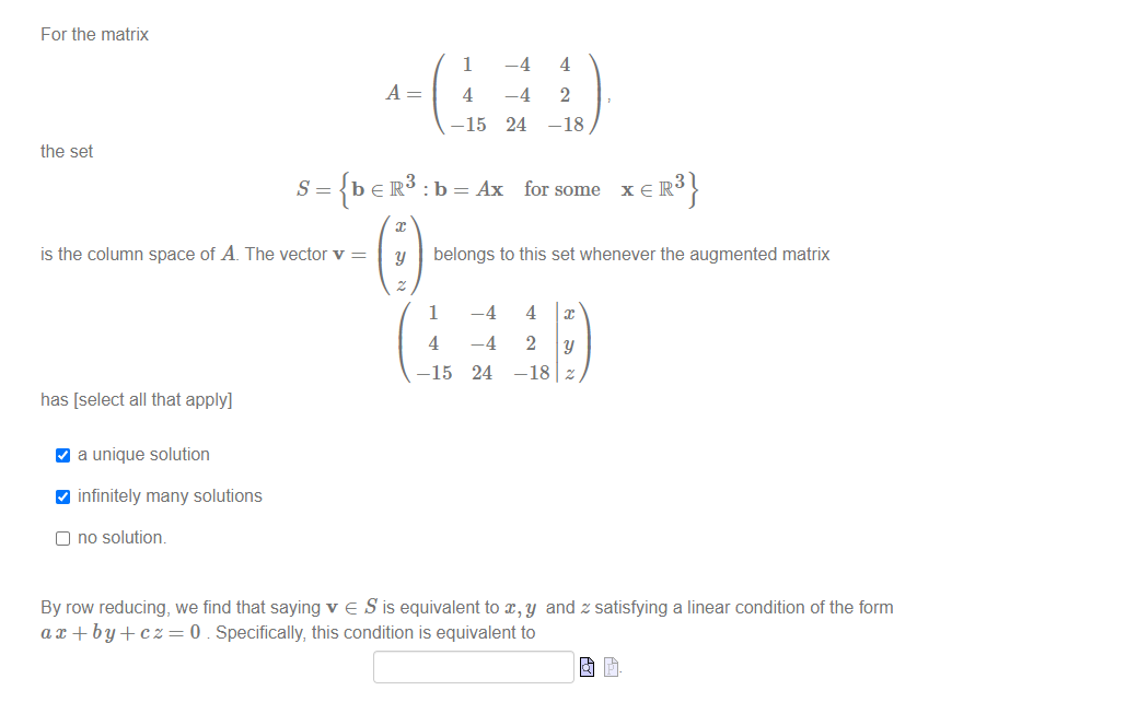 Solved By row reducing, we find that saying v∈Sv∈S is | Chegg.com